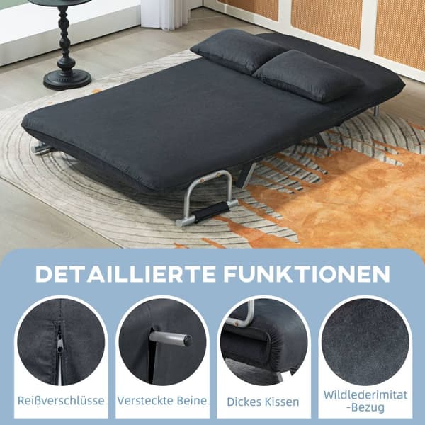 Rootz 2 -paikkainen sohva - vaihtovelkakirjalaji - Sleeper -sohva - 5 -suuntainen säädettävä mukavuus - 111x80x78cm - musta jäljittely mokkanahka, ter