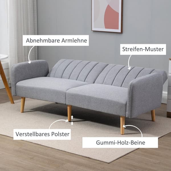 ROOTZ 2 -SEATER SOFA BED - SLEEPER SOFA - Konvertibel sofa - Linnedlignende polyester - Justerbar komfort - 173x75x73 cm - Grå