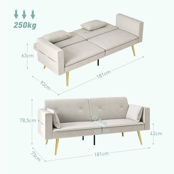 Rootz 2 -sits bäddsoffa - Cabriolet Couch - Sleeper Soffa - Velvet Comfort - 181W x 73d x 78,5H cm - Perfekt för vardagsrum och rum