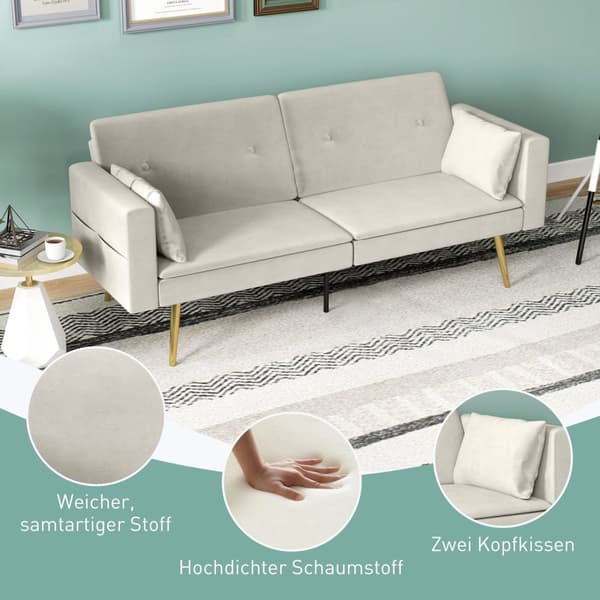 Rootz 2 -sits bäddsoffa - Cabriolet Couch - Sleeper Soffa - Velvet Comfort - 181W x 73d x 78,5H cm - Perfekt för vardagsrum och rum
