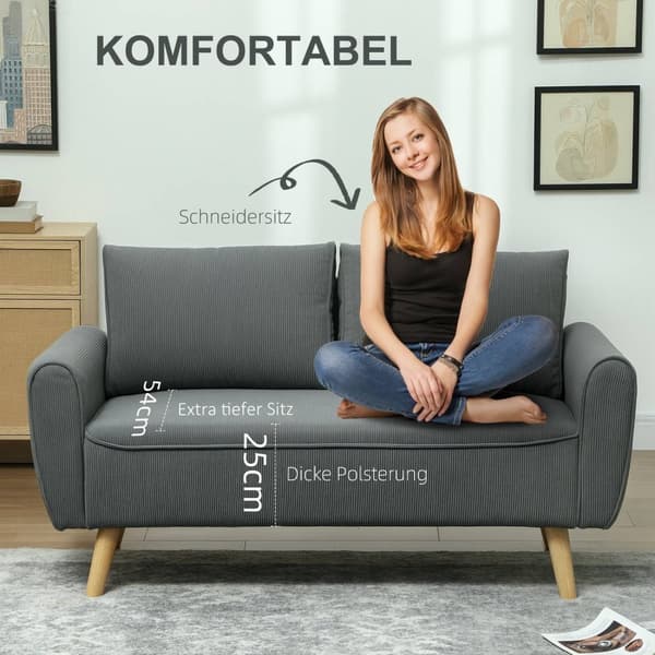 Rootz 2 -sits soffa - tyg soffa - liten soffa - lyxig komfort - 145 x 75 x 78 cm - antracit
