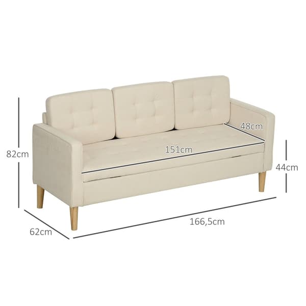 Rootz 3 -paikkainen sohva - verhoiltu sohva - Lounge -sohva - runsaasti tallennustilaa - 166,5 x 62 x 82 cm, valkoinen