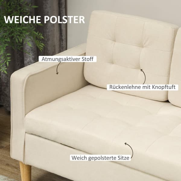 Rootz 3 -paikkainen sohva - verhoiltu sohva - Lounge -sohva - runsaasti tallennustilaa - 166,5 x 62 x 82 cm, valkoinen
