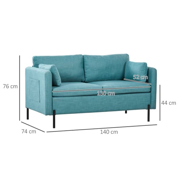 Rootz 2 -sits soffa - Loveseat - Couch - Överlägsen komfort - 140 cm x 74 cm x 76 cm - Armstödfickor - Blue Linen Look Fabric