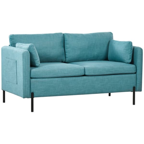 Rootz 2 -sits soffa - Loveseat - Couch - Överlägsen komfort - 140 cm x 74 cm x 76 cm - Armstödfickor - Blue Linen Look Fabric