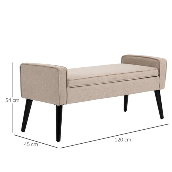 Rootz Bench Rinta 2 -in -1 - Storage Ottomaanien - Verhoiltu istuin - Optimaalinen mukavuus - 120 x 45 x 54 cm - ruskea liinavaatteet, puiset jalat