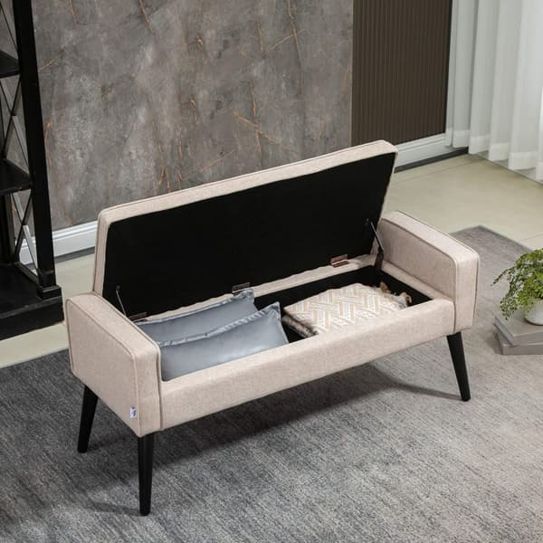 Rootz Bench Rinta 2 -in -1 - Storage Ottomaanien - Verhoiltu istuin - Optimaalinen mukavuus - 120 x 45 x 54 cm - ruskea liinavaatteet, puiset jalat
