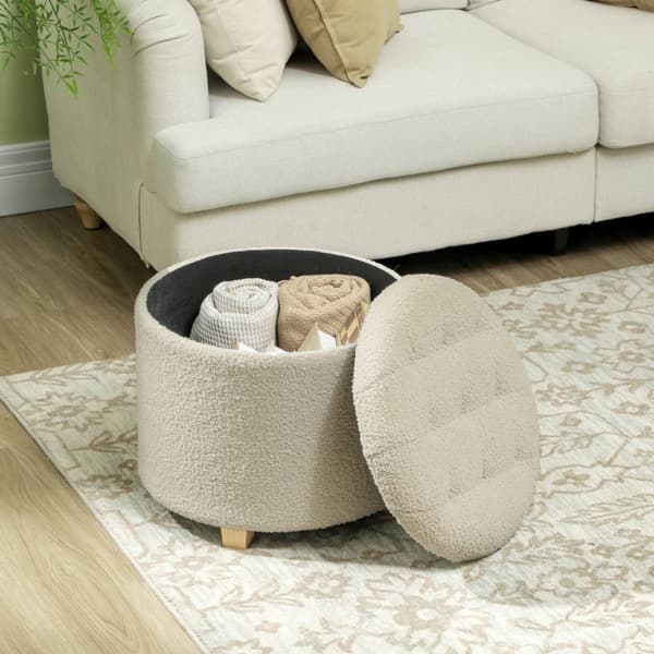 Rootz rund pall med förvaring - fotpall - ottoman - rymlig 31,8L lagring - Ø45 x 41H cm - brun