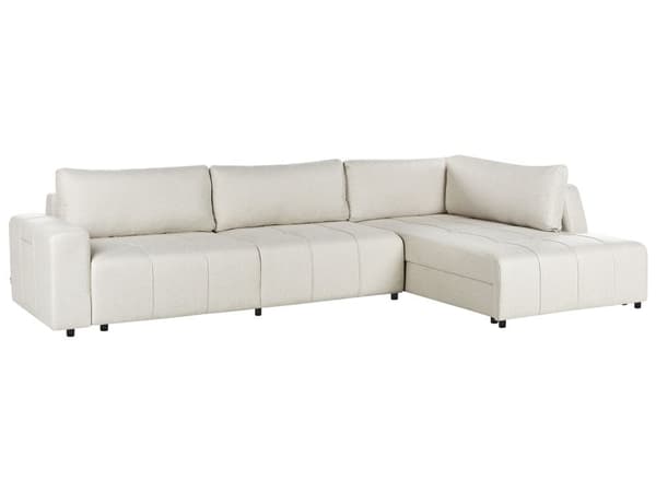 Sovesofa med Chaiselong Beige 4 Personers Sofa L Formet Dyb Sofaseng Siddemøbel Blød Stofsofa Design Hjørnesovesofa med Opbevaring