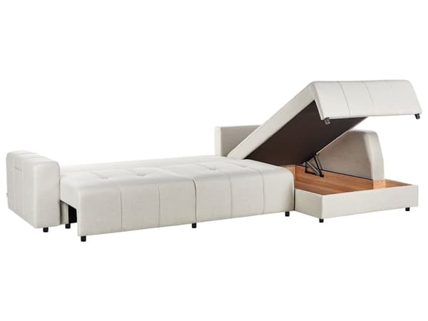 Sovesofa med Chaiselong Beige 4 Personers Sofa L Formet Dyb Sofaseng Siddemøbel Blød Stofsofa Design Hjørnesovesofa med Opbevaring