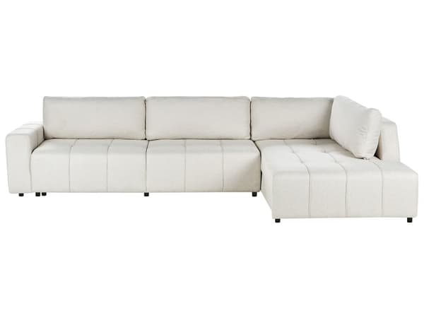 Sovesofa med Chaiselong Beige 4 Personers Sofa L Formet Dyb Sofaseng Siddemøbel Blød Stofsofa Design Hjørnesovesofa med Opbevaring