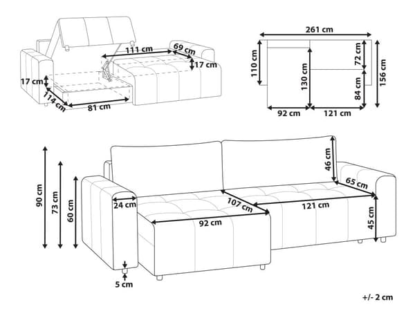 Sovesofa med Chaiselong Beige 3 Personers Sofa L Formet Dyb Sofaseng Siddemøbel Blød Stofsofa Design Hjørnesovesofa med Opbevaring