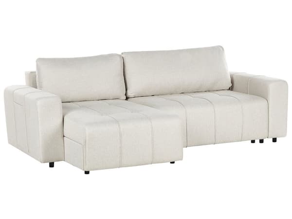 Sovesofa med Chaiselong Beige 3 Personers Sofa L Formet Dyb Sofaseng Siddemøbel Blød Stofsofa Design Hjørnesovesofa med Opbevaring
