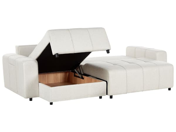 Sovesofa med Chaiselong Beige 3 Personers Sofa L Formet Dyb Sofaseng Siddemøbel Blød Stofsofa Design Hjørnesovesofa med Opbevaring