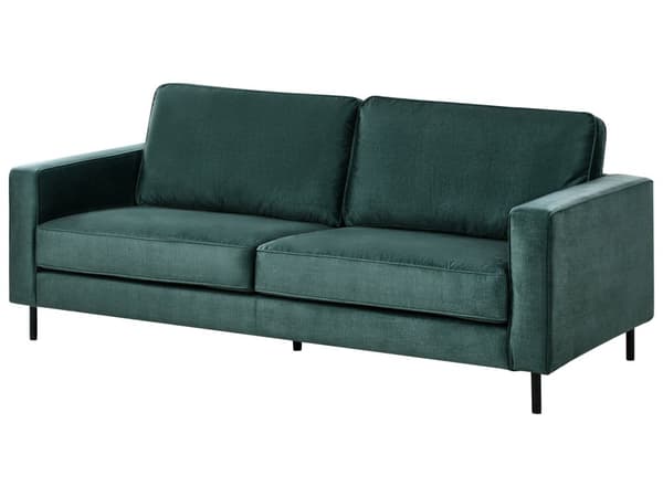 3-seters Sofa Mørkegrønn Fløyel Retro Design Stue Aksentstol Svart Ben Spor Arm