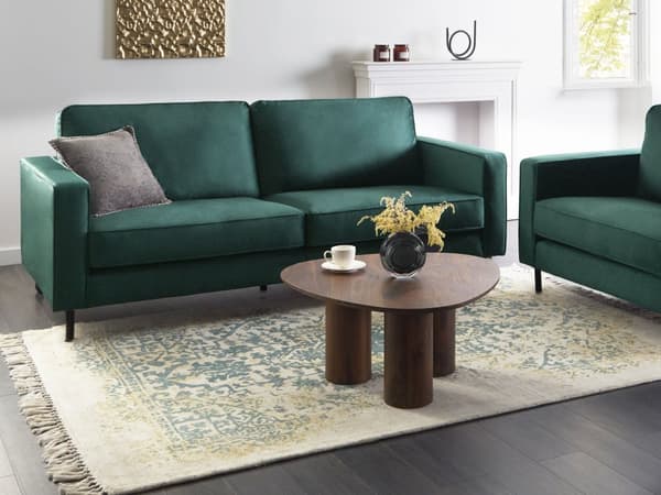 3-seters Sofa Mørkegrønn Fløyel Retro Design Stue Aksentstol Svart Ben Spor Arm