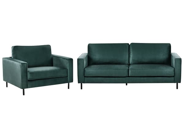 Sofasett Mørkegrønn Fløyel Polyester 3 Seter Sofa Lenestol Retro Design Stue