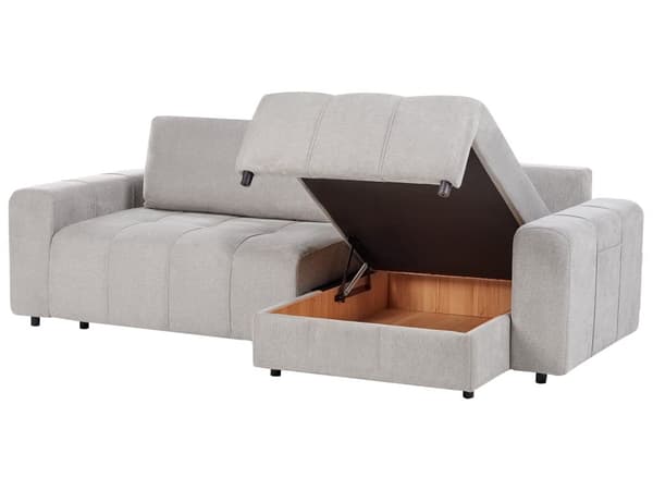 Sovesofa med Chaiselong Lysegrå 3 Personers Sofa L Formet Dyb Sofaseng Siddemøbel Blød Stofsofa Design Hjørnesovesofa med Opbevaring
