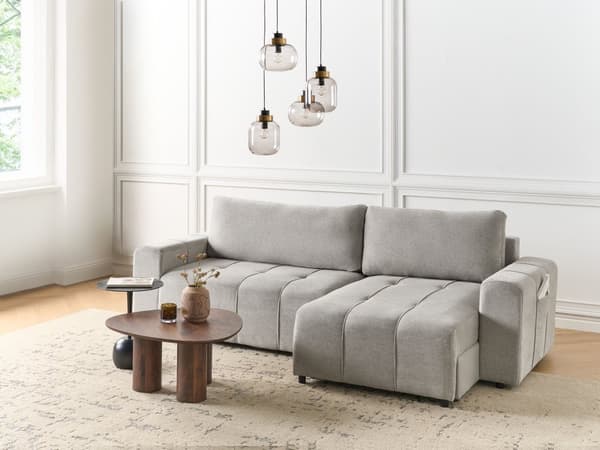 Sovesofa med Chaiselong Lysegrå 3 Personers Sofa L Formet Dyb Sofaseng Siddemøbel Blød Stofsofa Design Hjørnesovesofa med Opbevaring