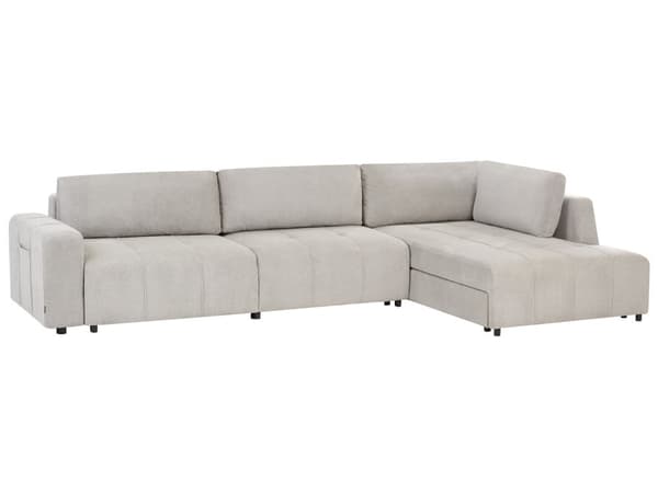 4 Hjørneseter Sovesofa Venstrehendt Lysegrå Stoffpolstring med Oppbevaring Tykt Polstret Moderne Stil Stue Møbler