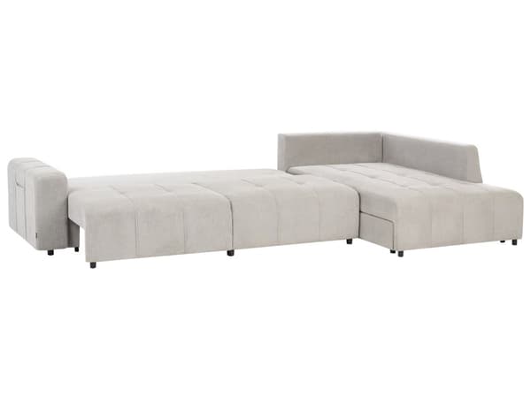 4 Hjørneseter Sovesofa Venstrehendt Lysegrå Stoffpolstring med Oppbevaring Tykt Polstret Moderne Stil Stue Møbler