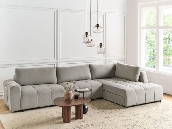 4 Hjørneseter Sovesofa Venstrehendt Lysegrå Stoffpolstring med Oppbevaring Tykt Polstret Moderne Stil Stue Møbler