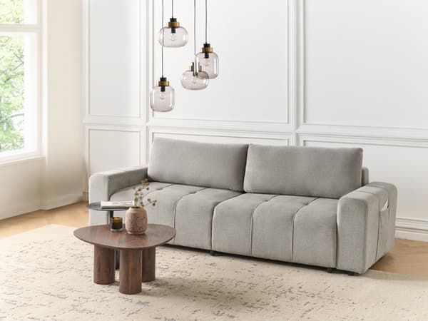 3-seters Sofa Lysegrå Stofftrekk med Oppbevaring Tykt Polstret Moderne Stil Stue Møbler