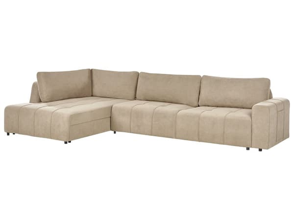 Sovesofa med Chaiselong Brun 4 Personers Sofa L Formet Dyb Sofaseng Siddemøbel Blød Stofsofa Design Hjørnesovesofa med Opbevaring