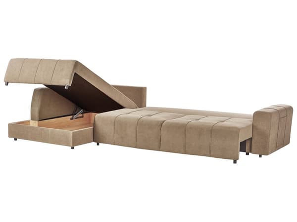 Sovesofa med Chaiselong Brun 4 Personers Sofa L Formet Dyb Sofaseng Siddemøbel Blød Stofsofa Design Hjørnesovesofa med Opbevaring