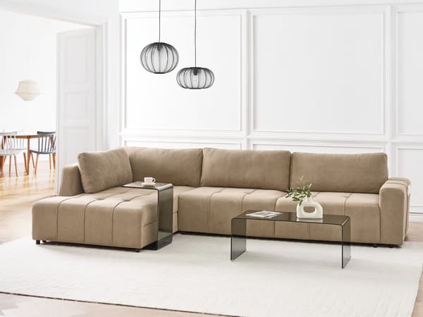 Sovesofa med Chaiselong Brun 4 Personers Sofa L Formet Dyb Sofaseng Siddemøbel Blød Stofsofa Design Hjørnesovesofa med Opbevaring