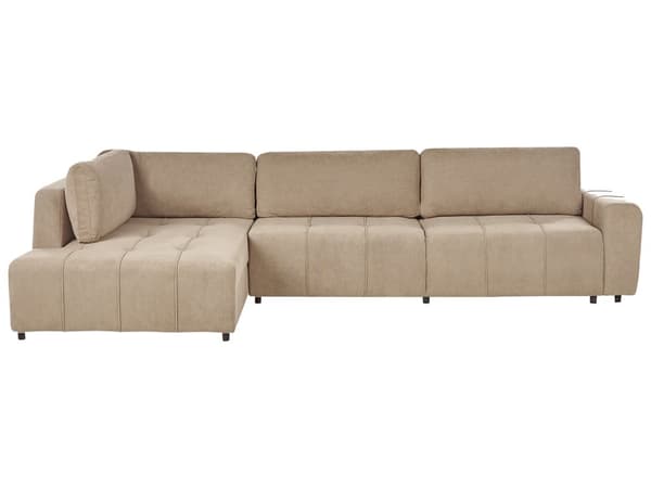 Sovesofa med Chaiselong Brun 4 Personers Sofa L Formet Dyb Sofaseng Siddemøbel Blød Stofsofa Design Hjørnesovesofa med Opbevaring