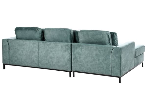 Hjørnesofa med Chaiselong Blågrøn Velour 4 Personers Sofa L Formet Dyb Sofahjørne med Fodskammel Siddemøbel Blød Stofsofa Højrevendt