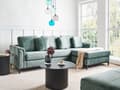 Miniatyrbillede 2 af 11: Hjørnesofa med Chaiselong Blågrøn Velour 4 Personers Sofa L Formet Dyb Sofahjørne Siddemøbel Blød Stofsofa Venstrevendt