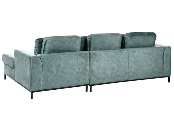 Hjørnesofa med Chaiselong Blågrøn Velour 4 Personers Sofa L Formet Dyb Sofahjørne med Fodskammel Siddemøbel Blød Stofsofa Venstrevendt