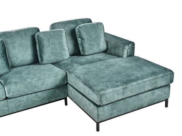 Hjørnesofa med Chaiselong Blågrøn Velour 4 Personers Sofa L Formet Dyb Sofahjørne med Fodskammel Siddemøbel Blød Stofsofa Venstrevendt