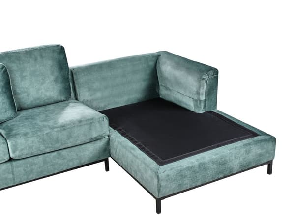 Hjørnesofa med Chaiselong Blågrøn Velour 4 Personers Sofa L Formet Dyb Sofahjørne med Fodskammel Siddemøbel Blød Stofsofa Venstrevendt
