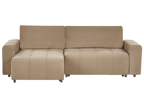 Sovesofa med Chaiselong Brun 3 Personers Sofa L Formet Dyb Sofaseng Siddemøbel Blød Stofsofa Design Hjørnesovesofa med Opbevaring