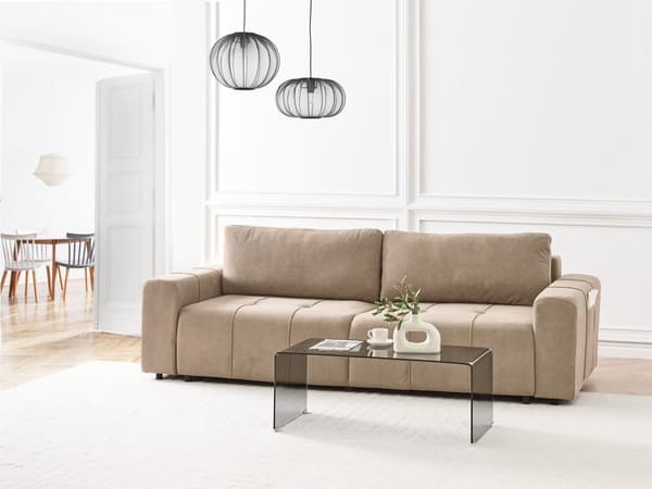 Sovesofa Brun Polyester 3 Personers Moderne Blød Sofa Sofaseng Tre Personers Designsofa Praktisk Splitback Stofsofa med Opbevaring