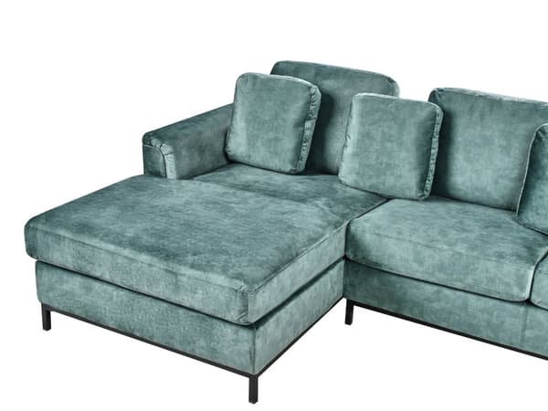 Hjørnesofa med Chaiselong Blågrøn Velour 4 Personers Sofa L Formet Dyb Sofahjørne Siddemøbel Blød Stofsofa Højrevendt
