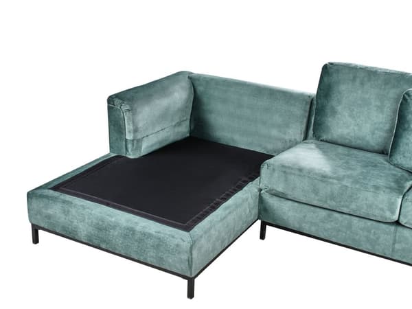 Hjørnesofa med Chaiselong Blågrøn Velour 4 Personers Sofa L Formet Dyb Sofahjørne Siddemøbel Blød Stofsofa Højrevendt