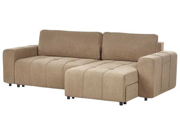 Sovesofa med Chaiselong Brun 3 Personers Sofa L Formet Dyb Sofaseng Siddemøbel Blød Stofsofa Design Hjørnesovesofa med Opbevaring