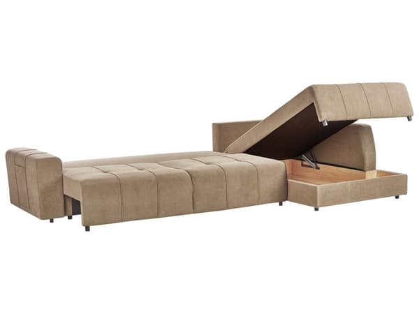 Hjørnesovesofa Brun Polyesterstoff 4-seter Venstrevendt Skjult oppbevaringsrom Tykt polstret Moderne stil Stue