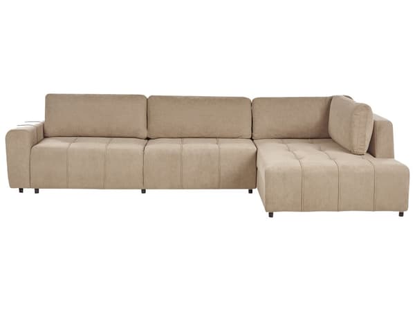 Hjørnesovesofa Brun Polyesterstoff 4-seter Venstrevendt Skjult oppbevaringsrom Tykt polstret Moderne stil Stue
