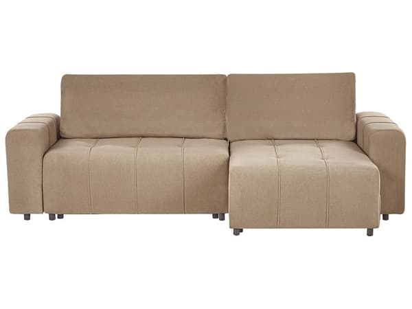 Hjørnesovesofa Brun Polyesterstoff 3-seter Venstrevendt Skjult oppbevaringsrom Tykt polstret Moderne stil Stue
