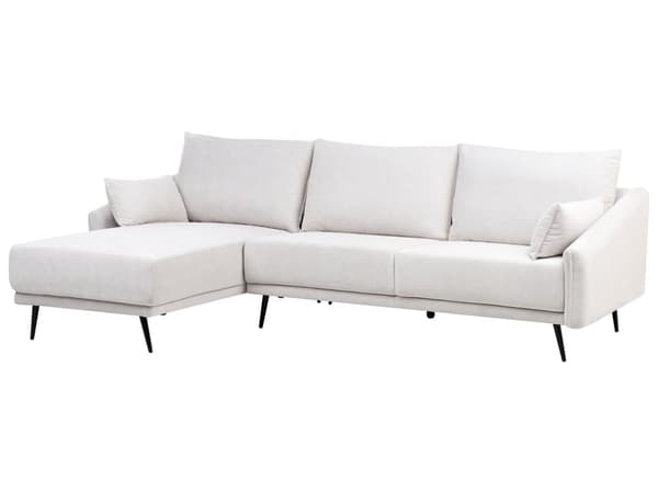 Hjørnesofa Off White Stoff Høyrehånds L-formet 3-seter med Sjeselongue Metallben Moderne Stue