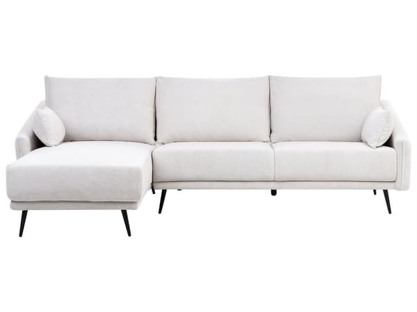Hjørnesofa Off White Stoff Høyrehånds L-formet 3-seter med Sjeselongue Metallben Moderne Stue