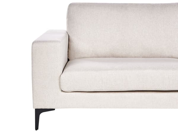 Sofa Lysebeige Polyester Stoff Polstret 3 Seter med Spor Arms Svarte Metall Ben Moderne Stue