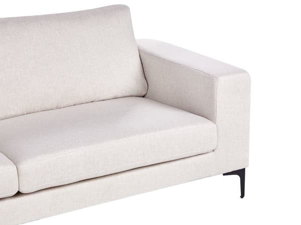 Sofa Lysebeige Polyester Stoff Polstret 3 Seter med Spor Arms Svarte Metall Ben Moderne Stue