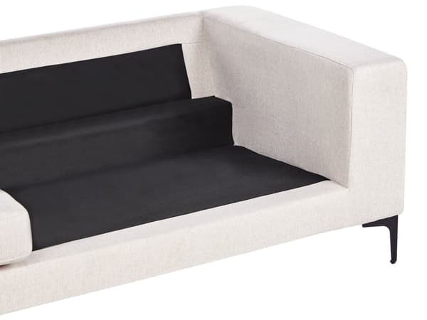Sofa Lysebeige Polyester Stoff Polstret 3 Seter med Spor Arms Svarte Metall Ben Moderne Stue