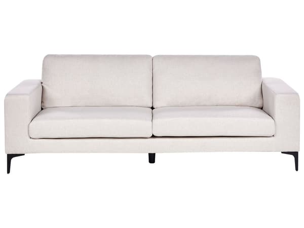 Sofa Lysebeige Polyester Stoff Polstret 3 Seter med Spor Arms Svarte Metall Ben Moderne Stue